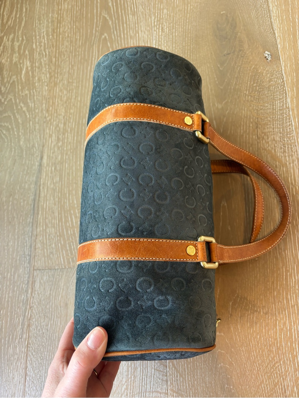 Celine Macadam Navy Suede Mini Duffel with Brown Leather Trim - Picture 2 of 16